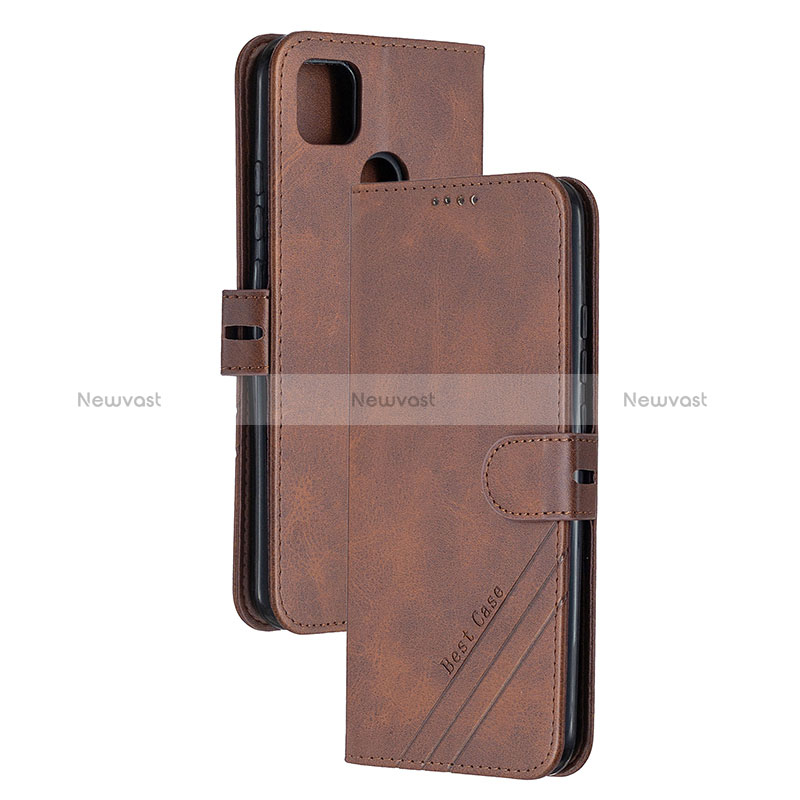 Leather Case Stands Flip Cover Holder H02X for Xiaomi Redmi 10A 4G Brown