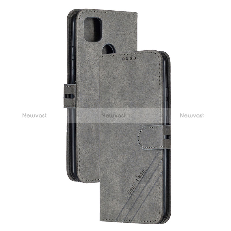 Leather Case Stands Flip Cover Holder H02X for Xiaomi Redmi 10A 4G Gray