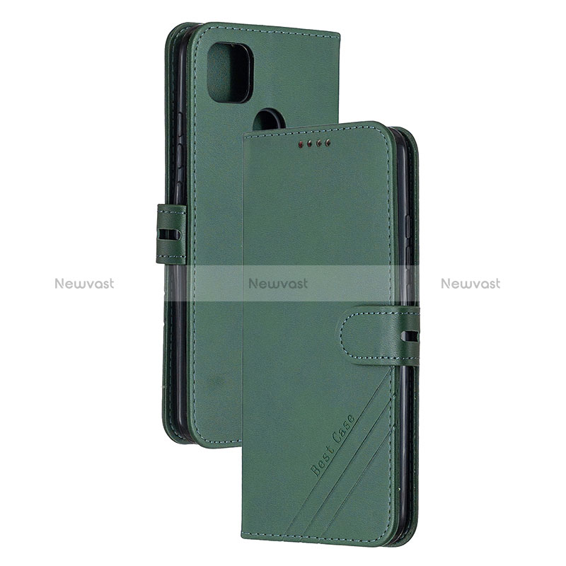 Leather Case Stands Flip Cover Holder H02X for Xiaomi Redmi 9 Activ Green