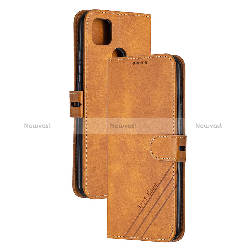 Leather Case Stands Flip Cover Holder H02X for Xiaomi Redmi 9 Activ Light Brown