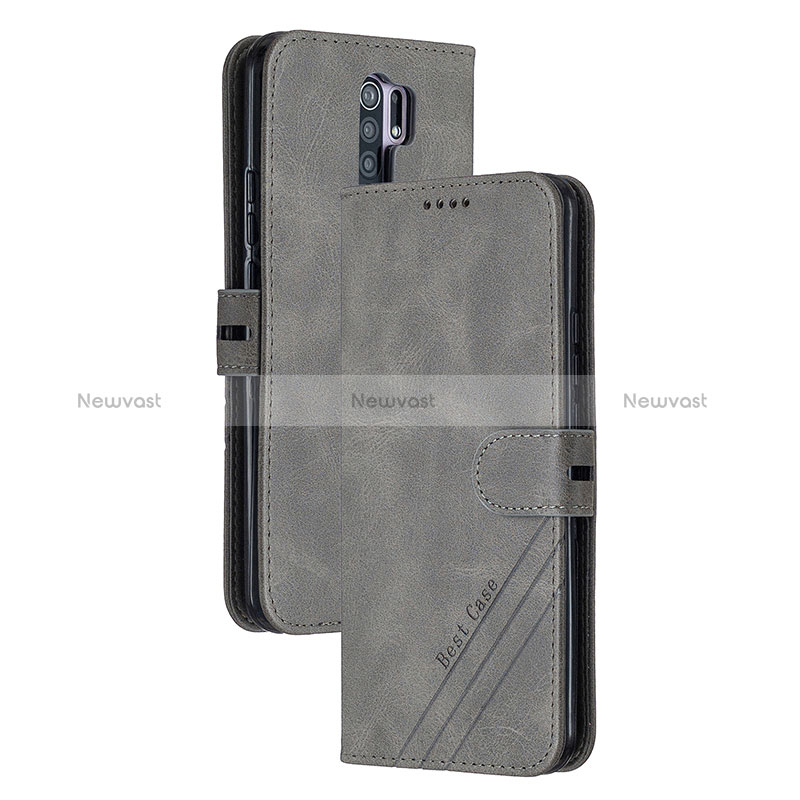 Leather Case Stands Flip Cover Holder H02X for Xiaomi Redmi 9 Gray