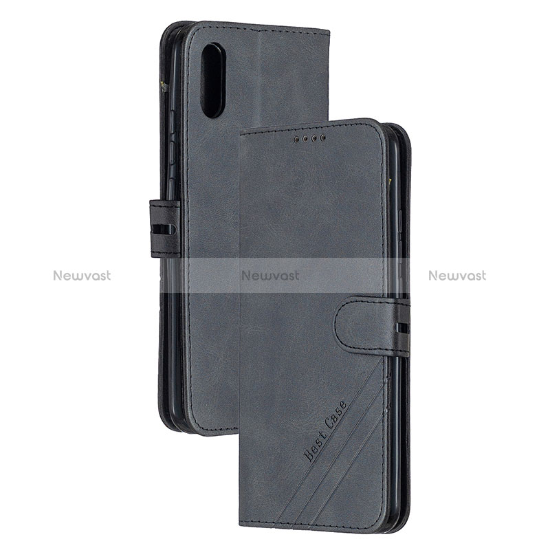 Leather Case Stands Flip Cover Holder H02X for Xiaomi Redmi 9A Black