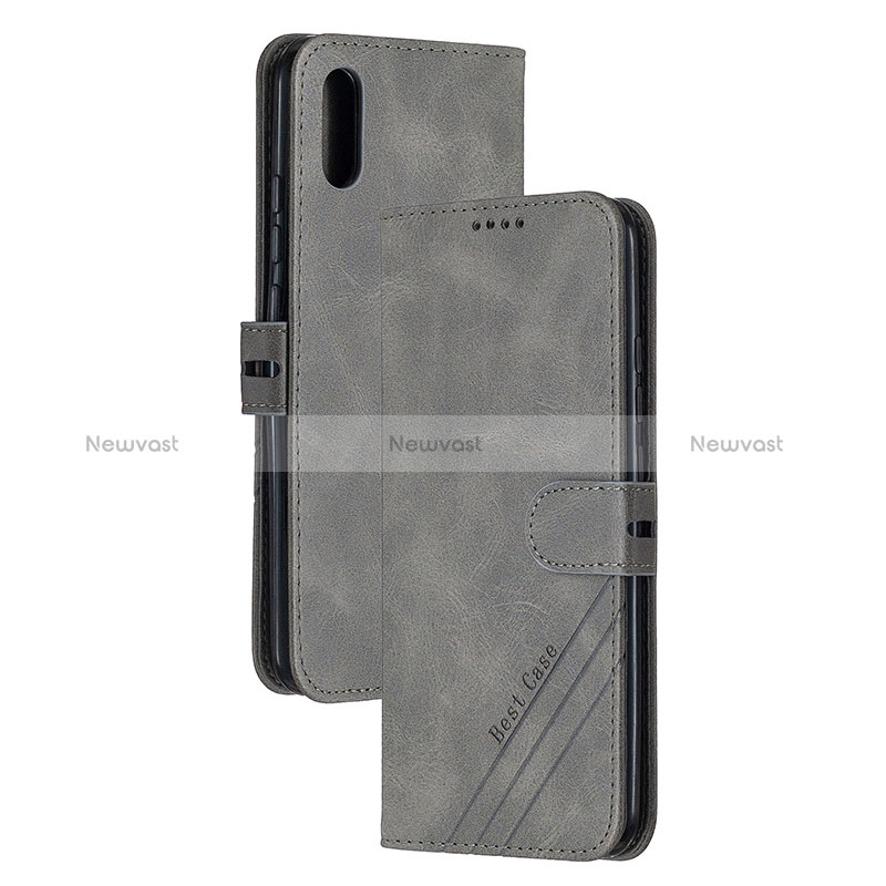 Leather Case Stands Flip Cover Holder H02X for Xiaomi Redmi 9A Gray