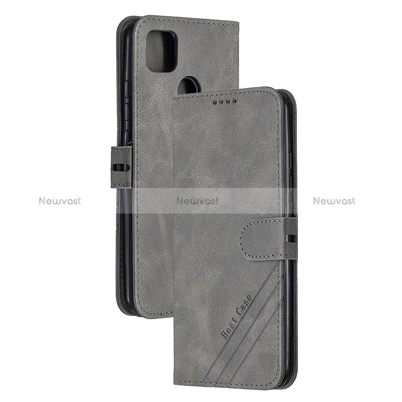 Leather Case Stands Flip Cover Holder H02X for Xiaomi Redmi 9C Gray