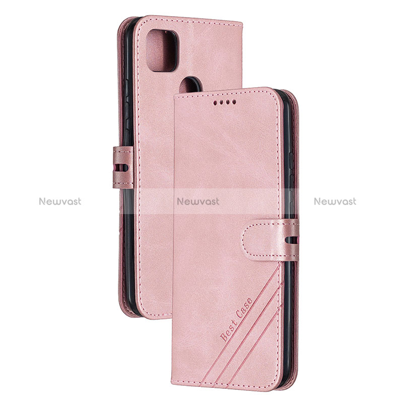 Leather Case Stands Flip Cover Holder H02X for Xiaomi Redmi 9C Rose Gold