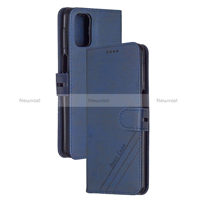 Leather Case Stands Flip Cover Holder H02X for Xiaomi Redmi K30S 5G Blue