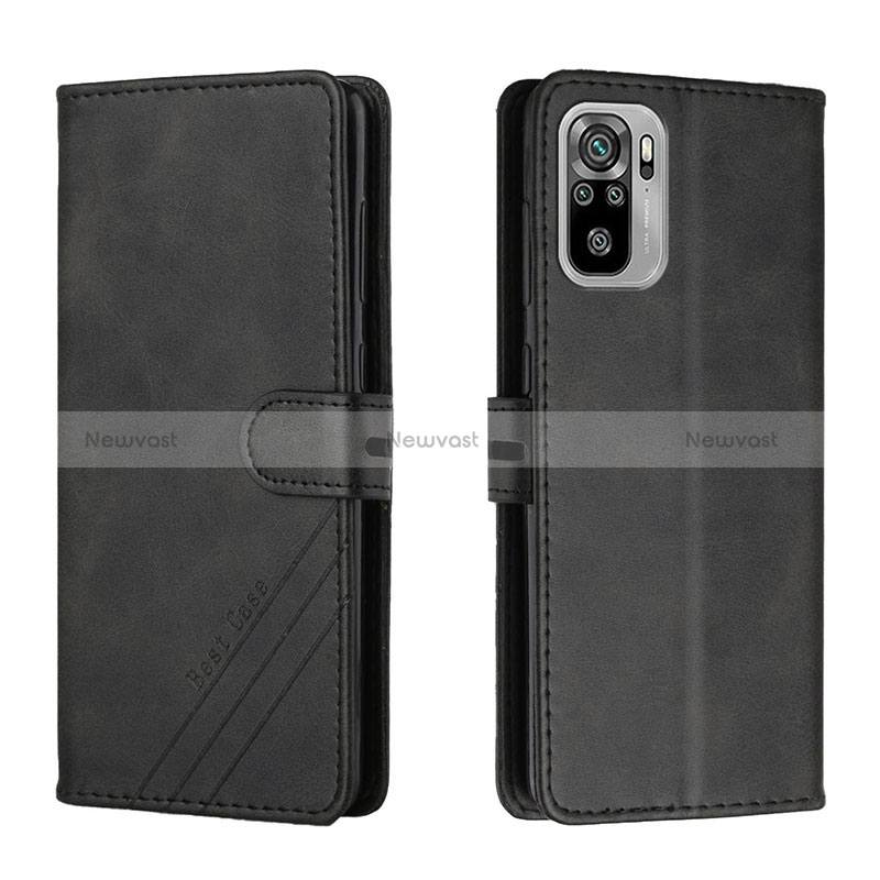 Leather Case Stands Flip Cover Holder H02X for Xiaomi Redmi Note 10 4G Black