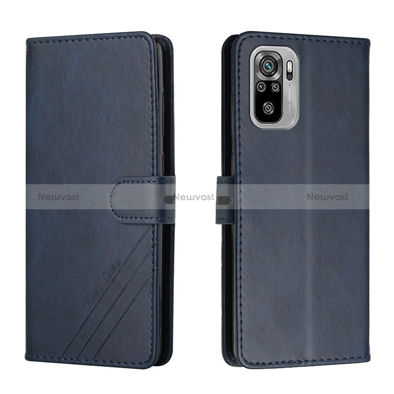 Leather Case Stands Flip Cover Holder H02X for Xiaomi Redmi Note 10 4G Blue