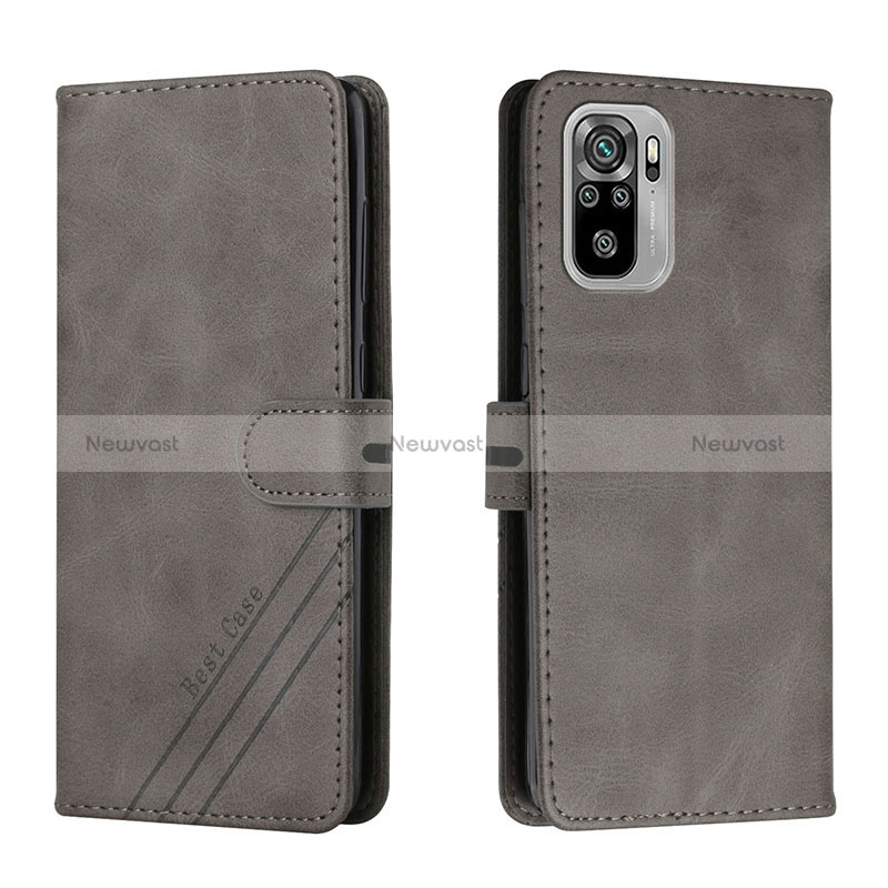 Leather Case Stands Flip Cover Holder H02X for Xiaomi Redmi Note 10 4G Gray