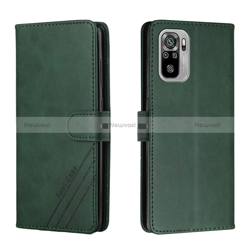 Leather Case Stands Flip Cover Holder H02X for Xiaomi Redmi Note 10 4G Green