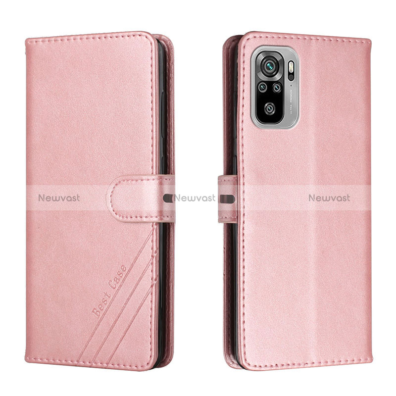 Leather Case Stands Flip Cover Holder H02X for Xiaomi Redmi Note 10 4G Rose Gold
