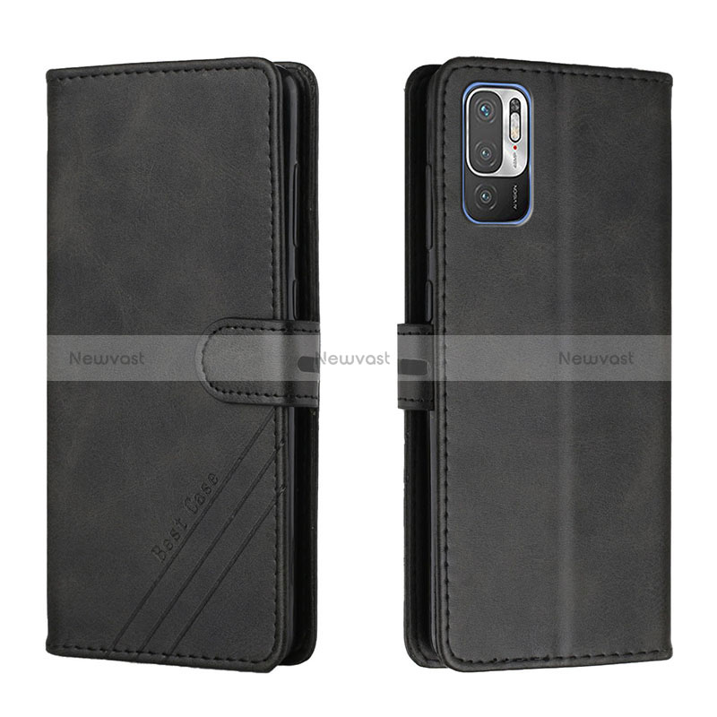 Leather Case Stands Flip Cover Holder H02X for Xiaomi Redmi Note 10 5G Black
