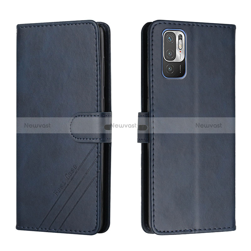 Leather Case Stands Flip Cover Holder H02X for Xiaomi Redmi Note 10 5G Blue