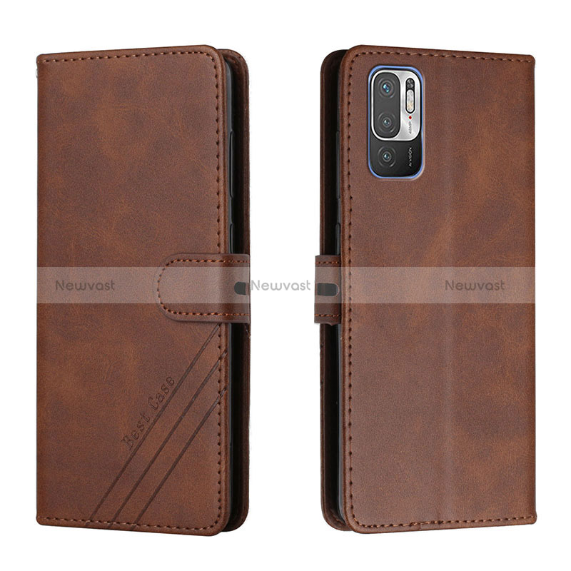 Leather Case Stands Flip Cover Holder H02X for Xiaomi Redmi Note 10 5G Brown