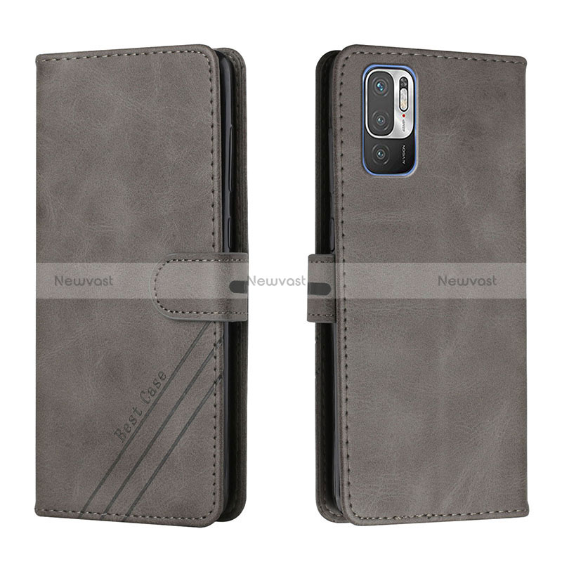 Leather Case Stands Flip Cover Holder H02X for Xiaomi Redmi Note 10 5G Gray