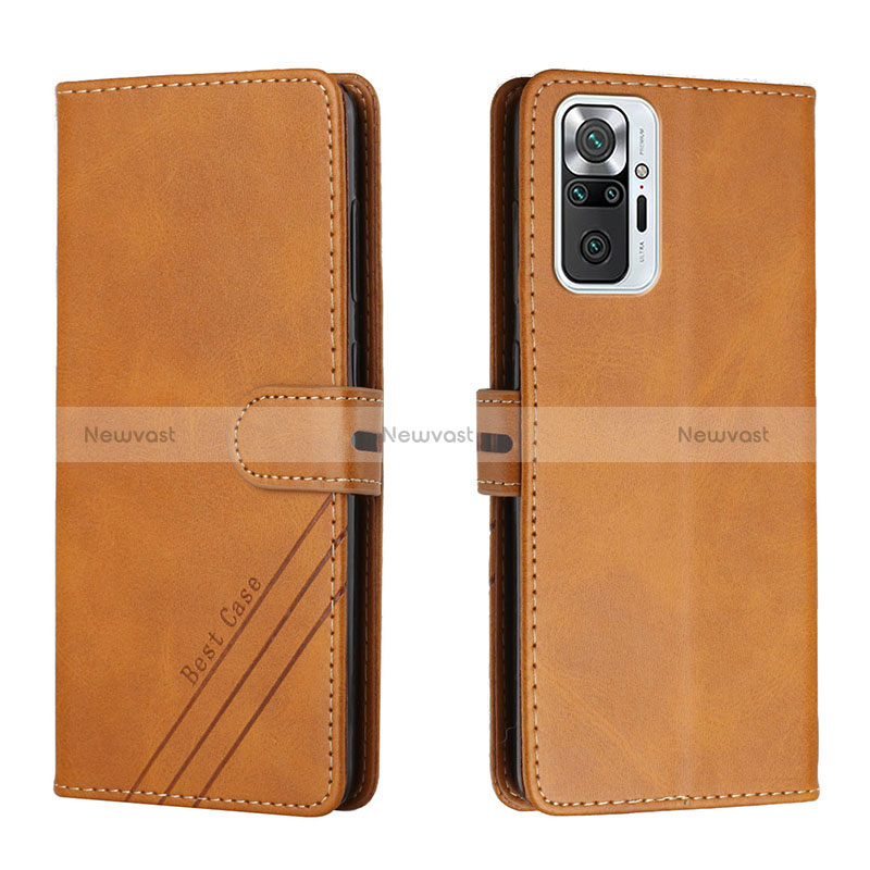 Leather Case Stands Flip Cover Holder H02X for Xiaomi Redmi Note 10 Pro 4G Light Brown