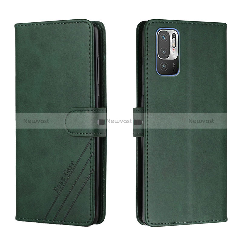 Leather Case Stands Flip Cover Holder H02X for Xiaomi Redmi Note 10T 5G Green