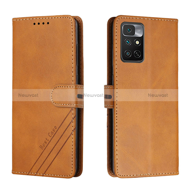 Leather Case Stands Flip Cover Holder H02X for Xiaomi Redmi Note 11 4G (2022) Light Brown