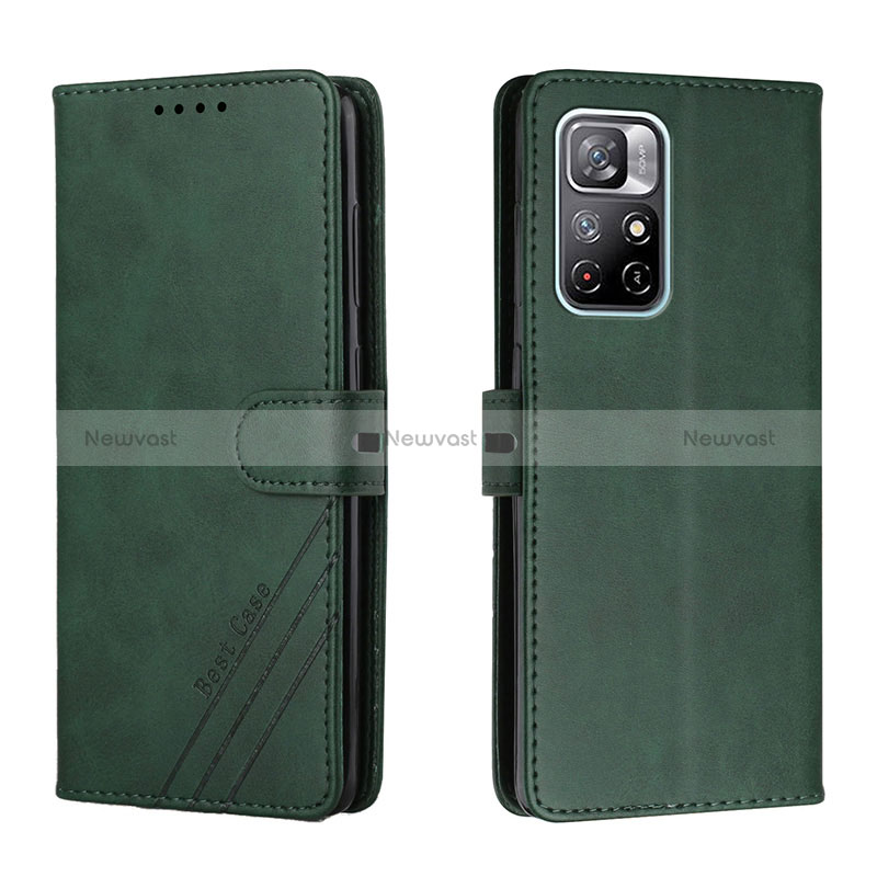 Leather Case Stands Flip Cover Holder H02X for Xiaomi Redmi Note 11 5G Green