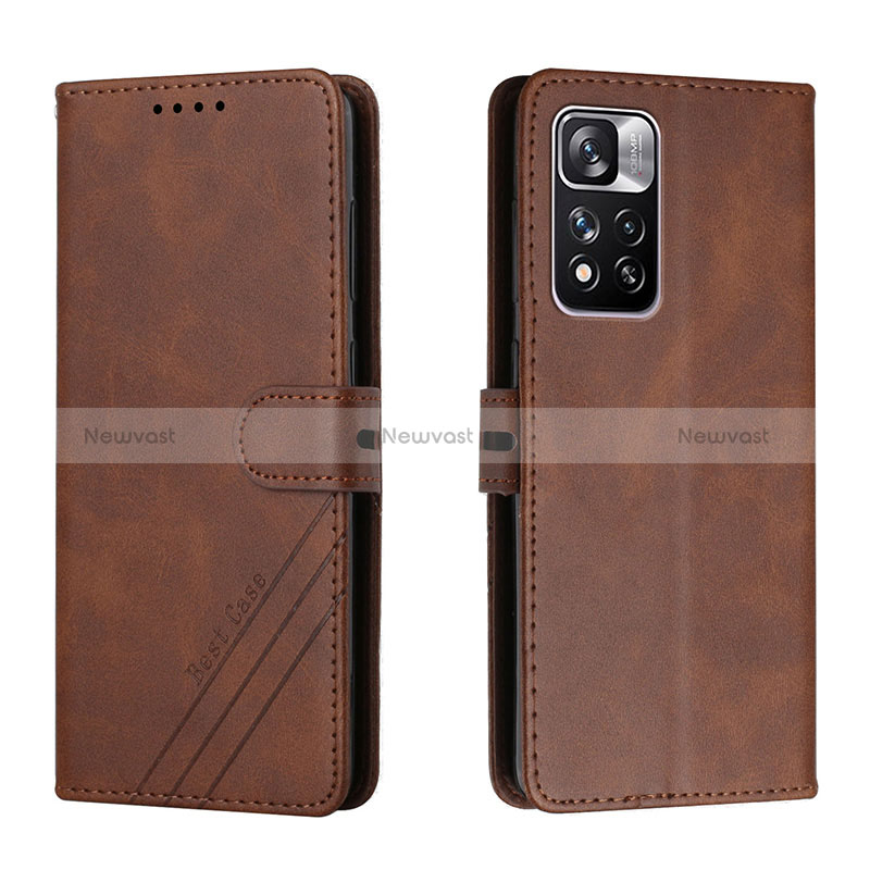 Leather Case Stands Flip Cover Holder H02X for Xiaomi Redmi Note 11 Pro+ Plus 5G Brown