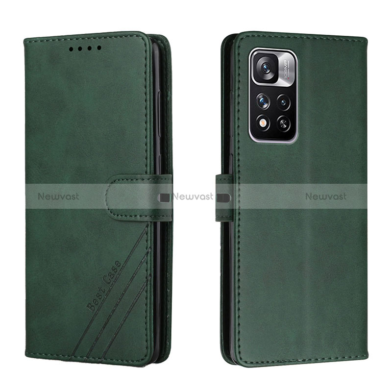 Leather Case Stands Flip Cover Holder H02X for Xiaomi Redmi Note 11 Pro+ Plus 5G Green