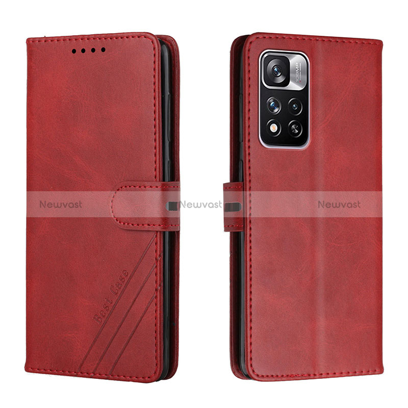 Leather Case Stands Flip Cover Holder H02X for Xiaomi Redmi Note 11 Pro+ Plus 5G Red