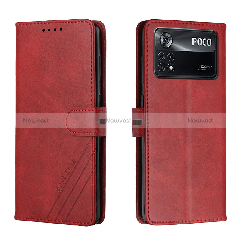Leather Case Stands Flip Cover Holder H02X for Xiaomi Redmi Note 11E Pro 5G Red
