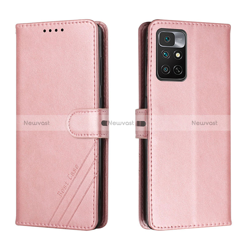 Leather Case Stands Flip Cover Holder H02X for Xiaomi Redmi Note 11S 4G Rose Gold