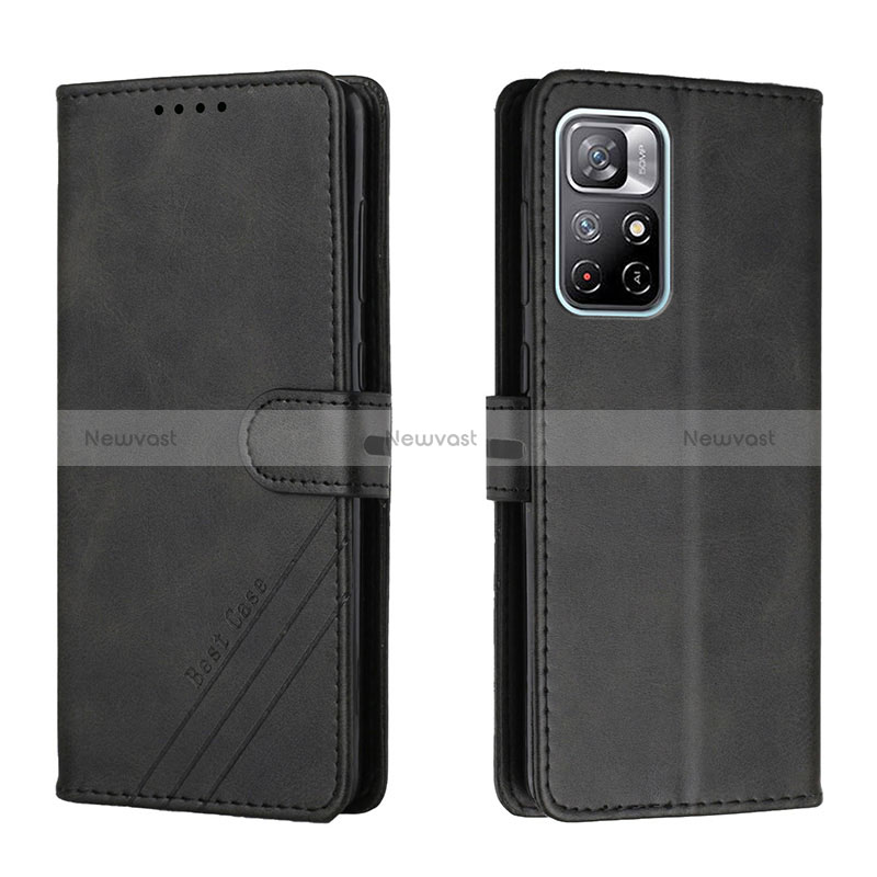 Leather Case Stands Flip Cover Holder H02X for Xiaomi Redmi Note 11S 5G Black