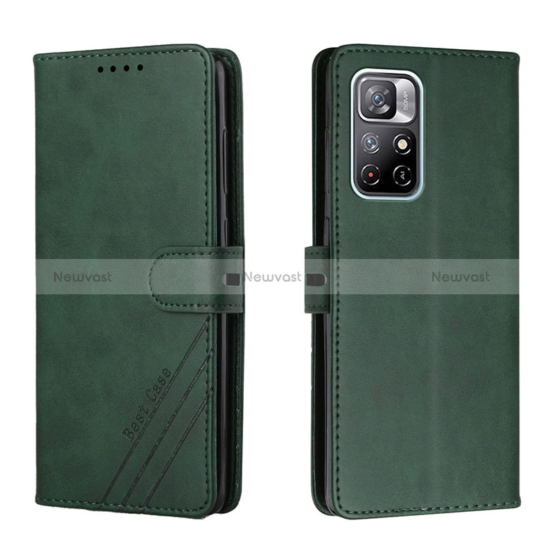 Leather Case Stands Flip Cover Holder H02X for Xiaomi Redmi Note 11S 5G Green