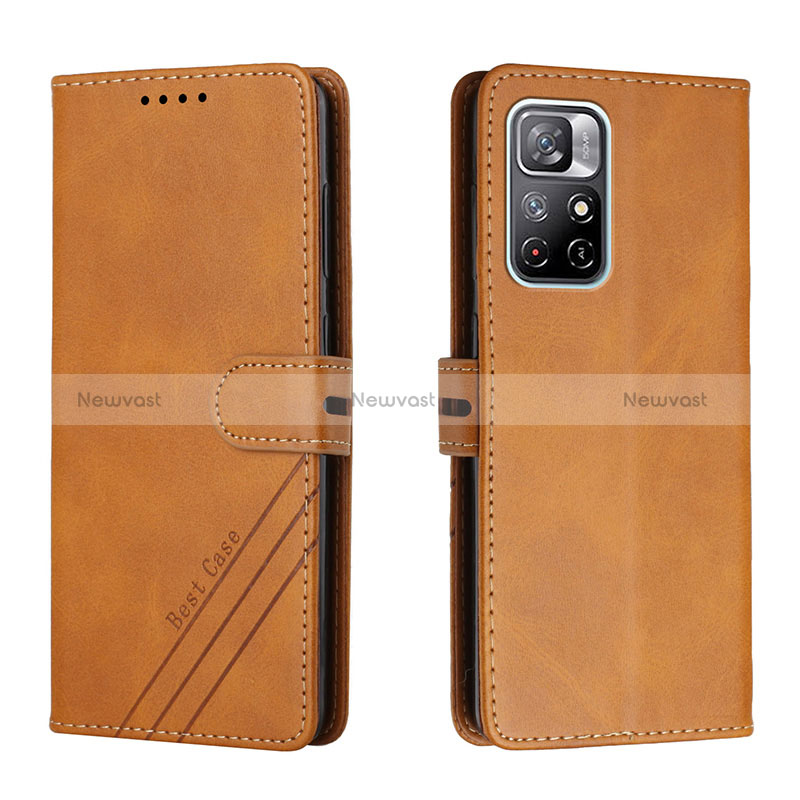 Leather Case Stands Flip Cover Holder H02X for Xiaomi Redmi Note 11S 5G Light Brown