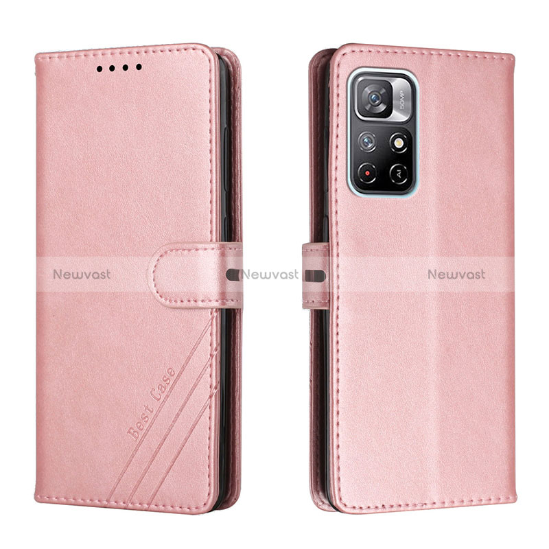 Leather Case Stands Flip Cover Holder H02X for Xiaomi Redmi Note 11S 5G Rose Gold