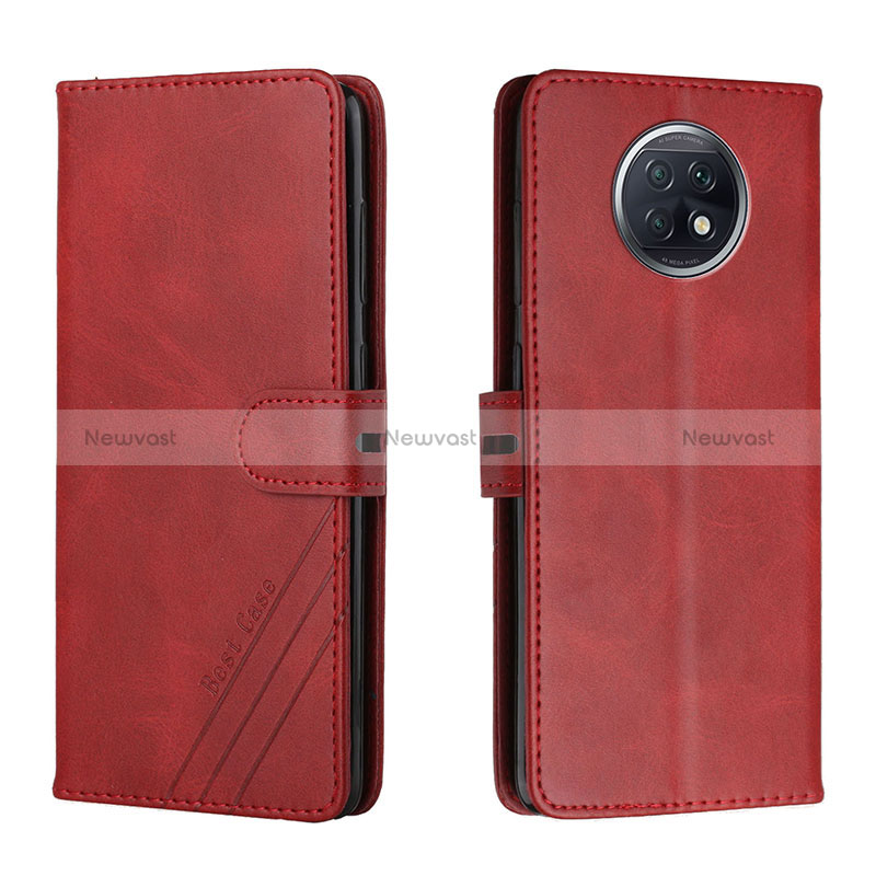 Leather Case Stands Flip Cover Holder H02X for Xiaomi Redmi Note 9 5G Red