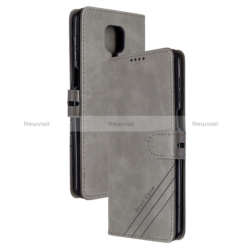 Leather Case Stands Flip Cover Holder H02X for Xiaomi Redmi Note 9S Gray