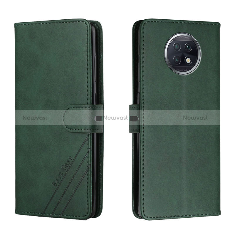 Leather Case Stands Flip Cover Holder H02X for Xiaomi Redmi Note 9T 5G Green