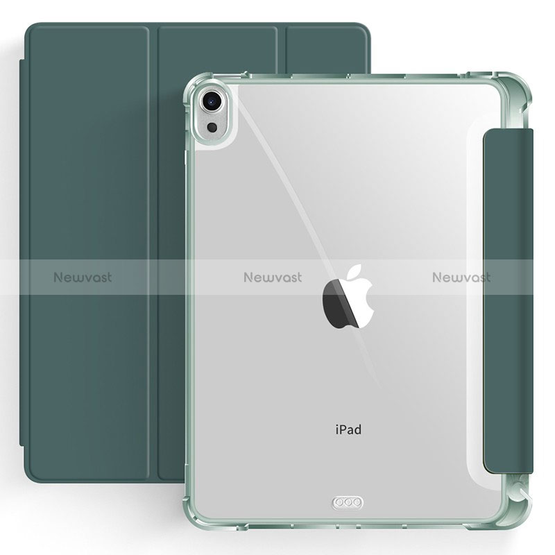 Leather Case Stands Flip Cover Holder H03 for Apple iPad Air 5 10.9 (2022) Midnight Green