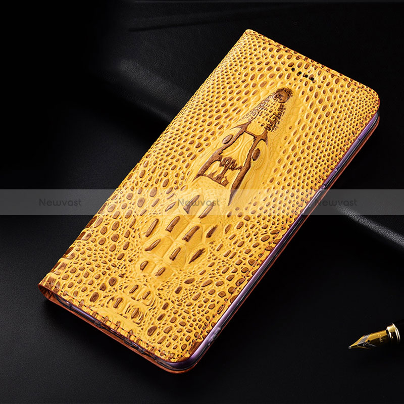 Leather Case Stands Flip Cover Holder H03P for Asus ZenFone 8 Flip ZS672KS Yellow