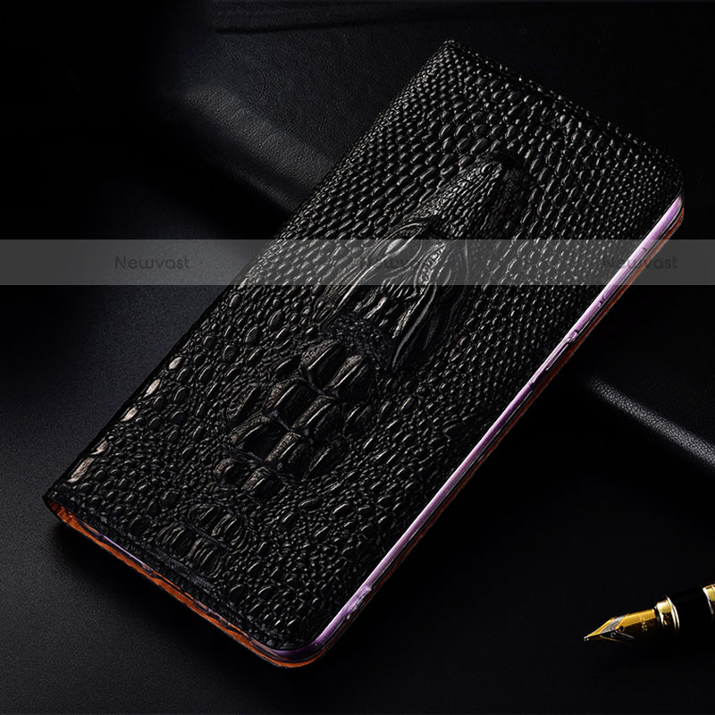 Leather Case Stands Flip Cover Holder H03P for Motorola Moto Edge 20 Pro 5G Black