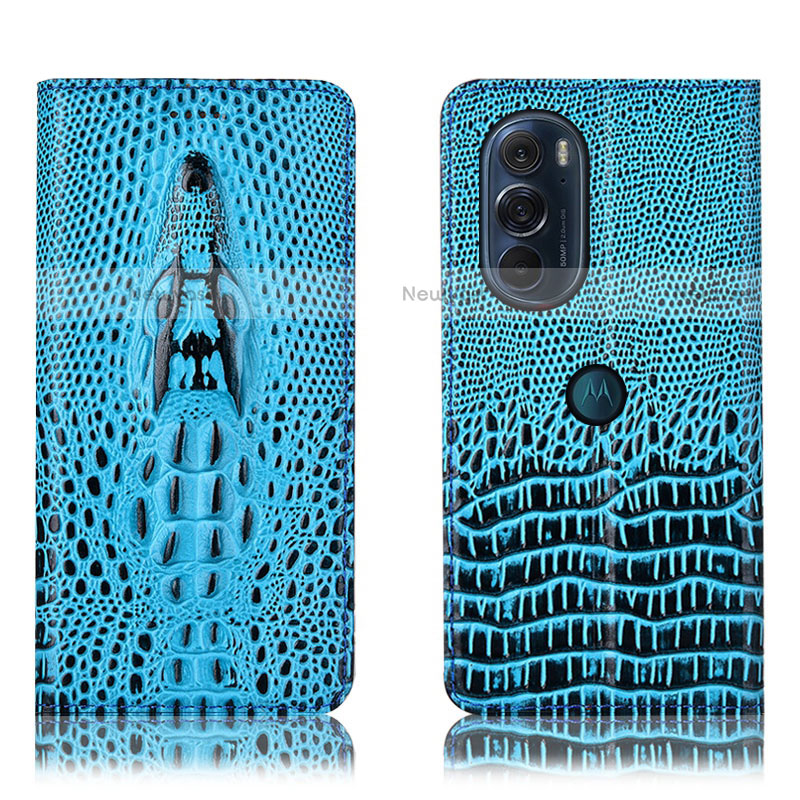 Leather Case Stands Flip Cover Holder H03P for Motorola Moto Edge 30 Pro 5G Sky Blue