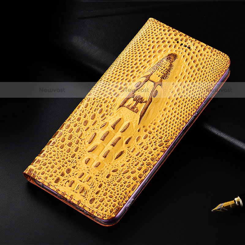 Leather Case Stands Flip Cover Holder H03P for Motorola Moto G Play (2023) Yellow