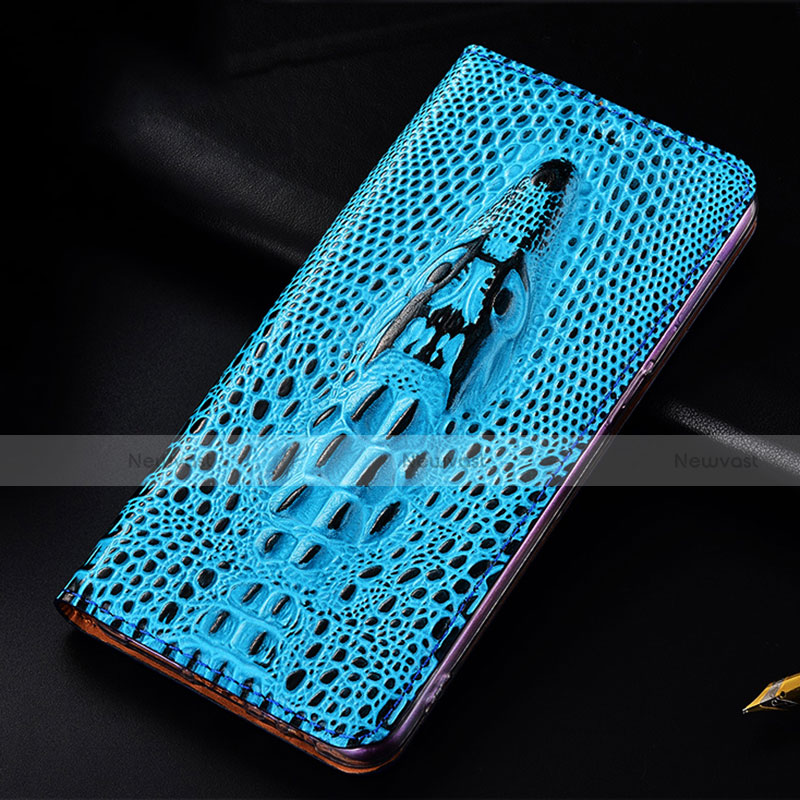 Leather Case Stands Flip Cover Holder H03P for Motorola Moto G20 Sky Blue