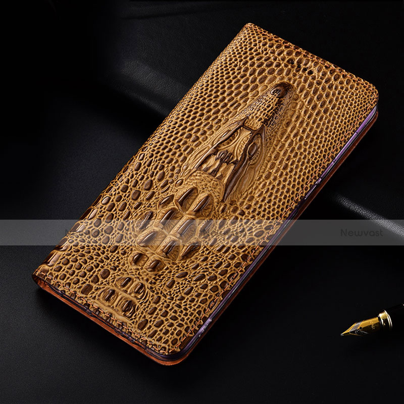 Leather Case Stands Flip Cover Holder H03P for Motorola Moto G30 Brown