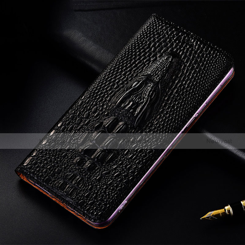 Leather Case Stands Flip Cover Holder H03P for Motorola Moto G40 Fusion Black