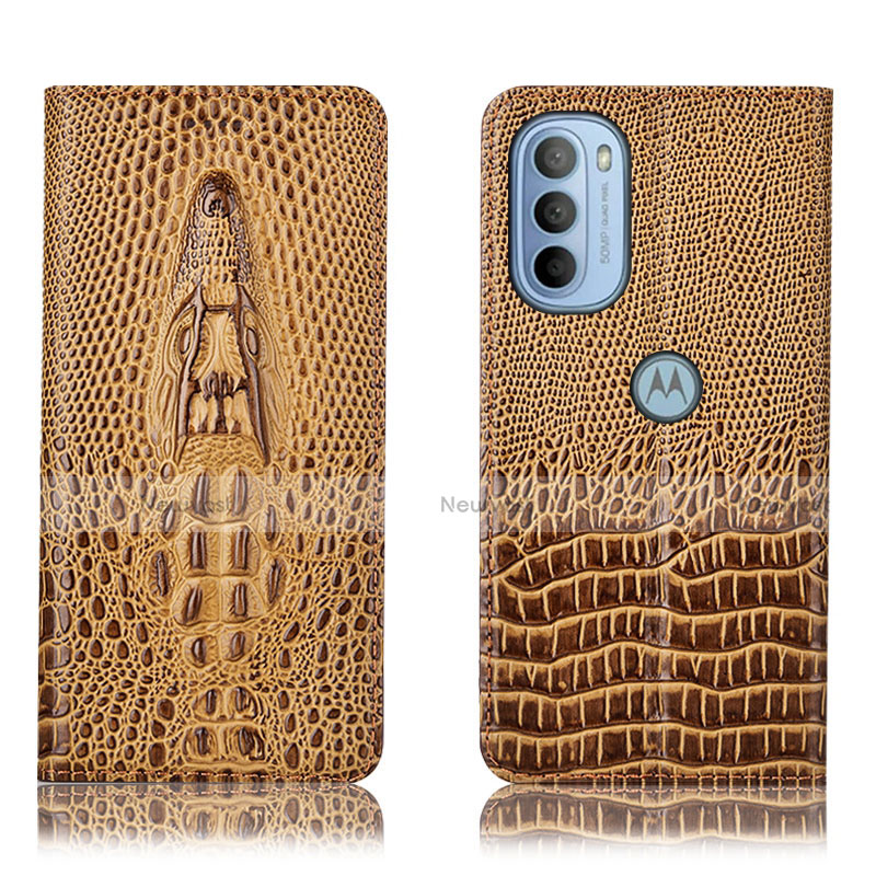 Leather Case Stands Flip Cover Holder H03P for Motorola Moto G41 Brown