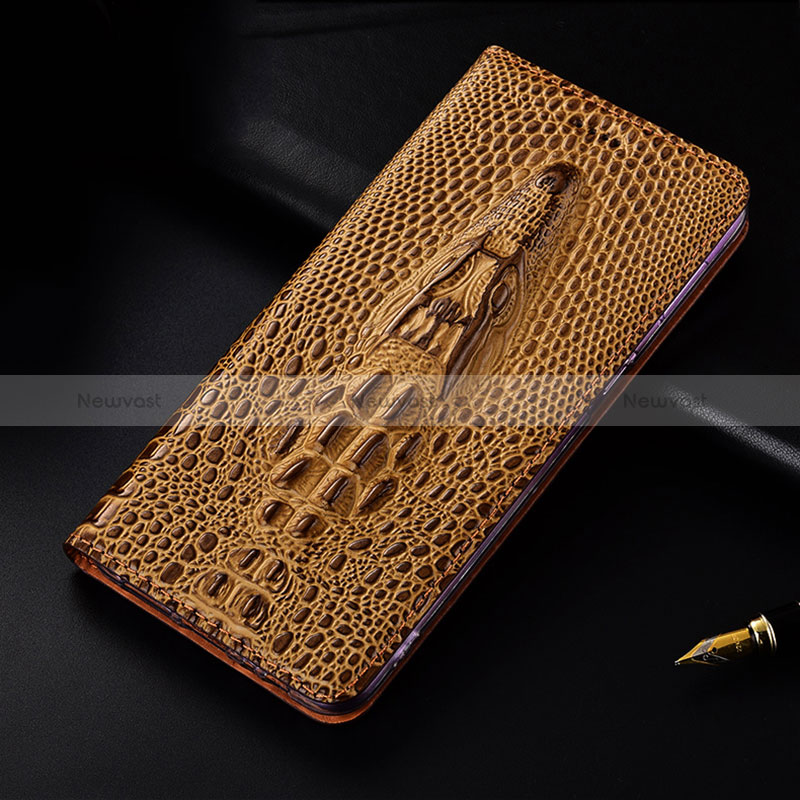 Leather Case Stands Flip Cover Holder H03P for Motorola Moto G53j 5G Brown