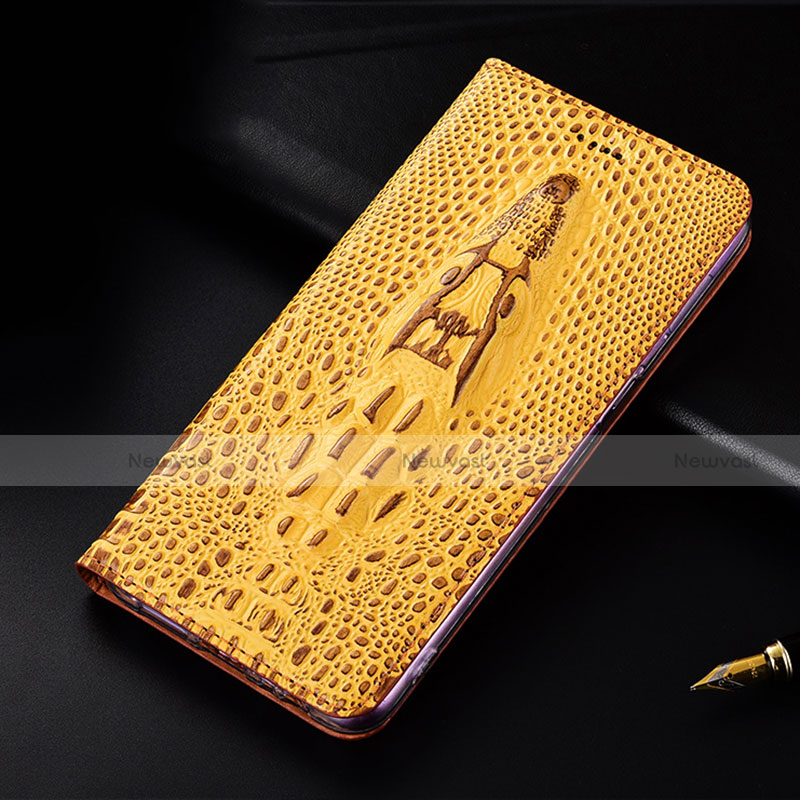 Leather Case Stands Flip Cover Holder H03P for Motorola Moto G62 5G Yellow