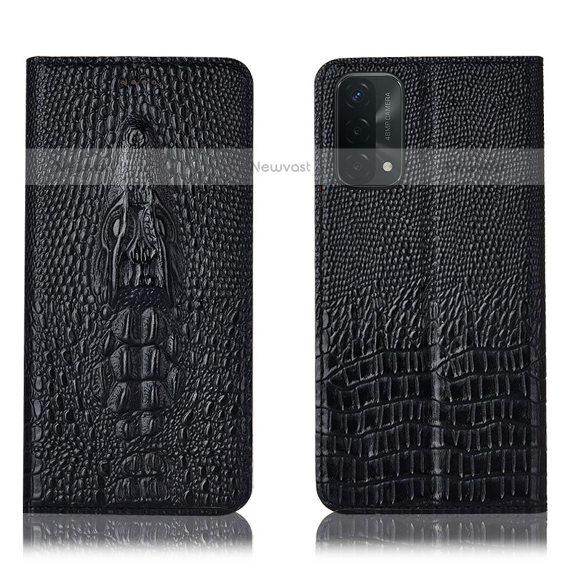 Leather Case Stands Flip Cover Holder H03P for OnePlus Nord N200 5G Black