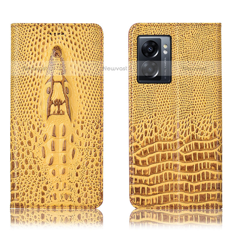 Leather Case Stands Flip Cover Holder H03P for OnePlus Nord N300 5G Yellow