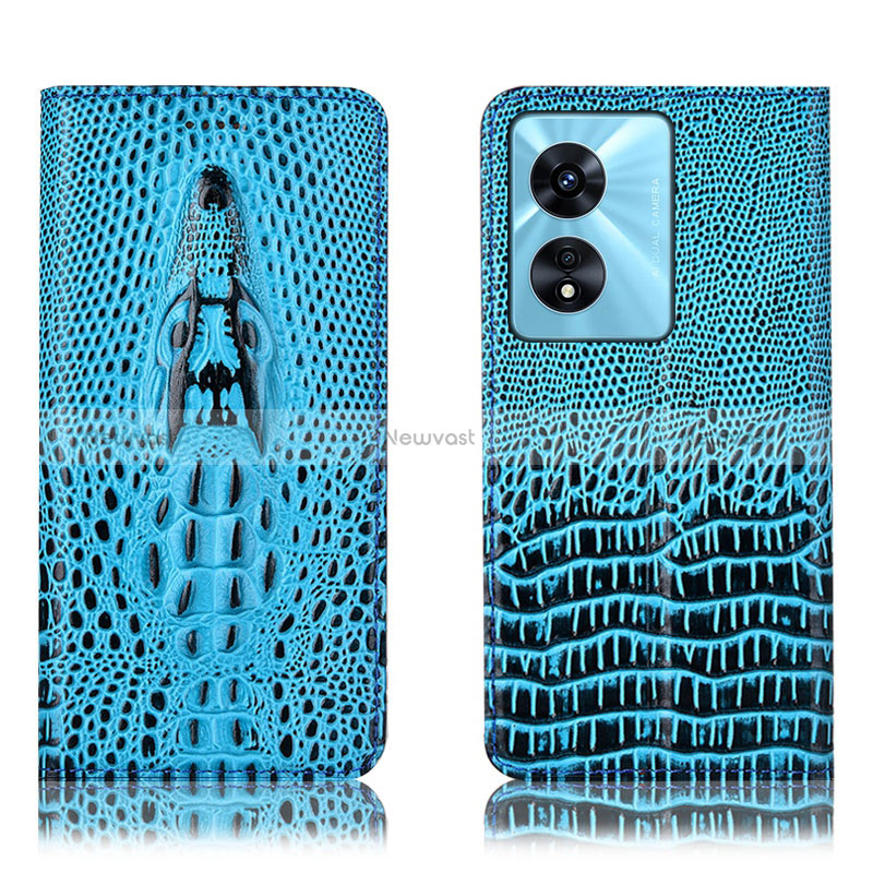 Leather Case Stands Flip Cover Holder H03P for Oppo A1 5G Sky Blue