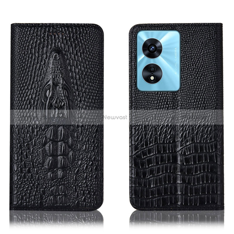 Leather Case Stands Flip Cover Holder H03P for Oppo A1x 5G Black